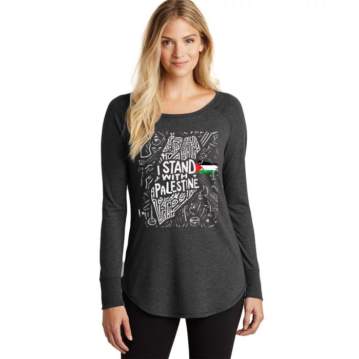 i stand with palestine quote a free palestine design Women's Perfect Tri Tunic Long Sleeve Shirt