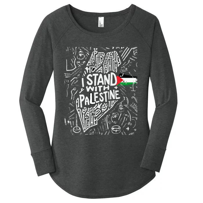 i stand with palestine quote a free palestine design Women's Perfect Tri Tunic Long Sleeve Shirt