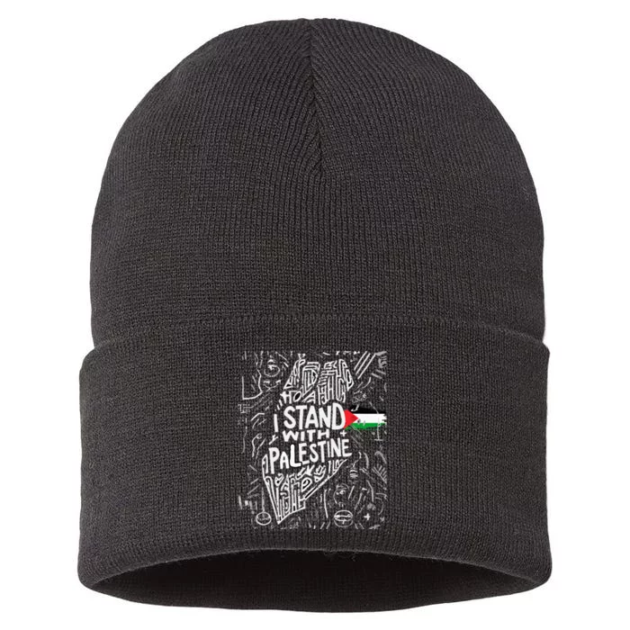 i stand with palestine quote a free palestine design Sustainable Knit Beanie