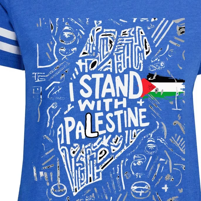 i stand with palestine quote a free palestine design Enza Ladies Jersey Football T-Shirt