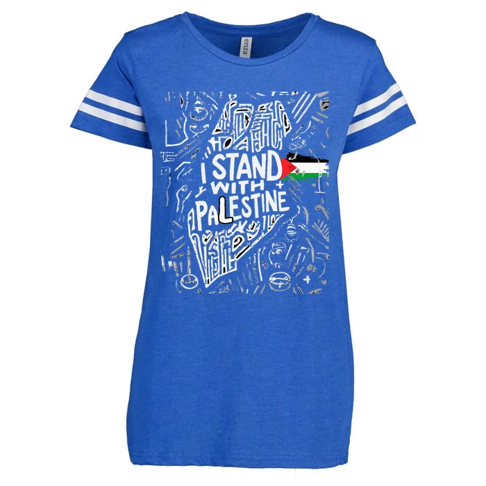 i stand with palestine quote a free palestine design Enza Ladies Jersey Football T-Shirt