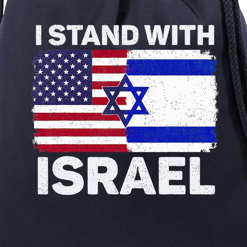 I Stand With Israel Usa American Flag With Israel Flag Drawstring Bag