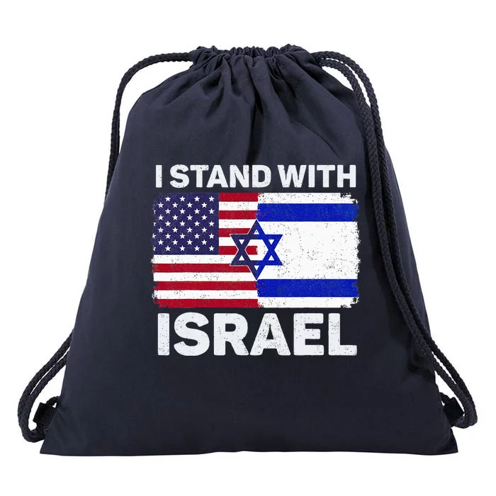 I Stand With Israel Usa American Flag With Israel Flag Drawstring Bag