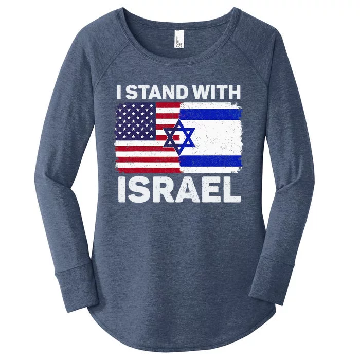 I Stand With Israel Usa American Flag With Israel Flag Women's Perfect Tri Tunic Long Sleeve Shirt