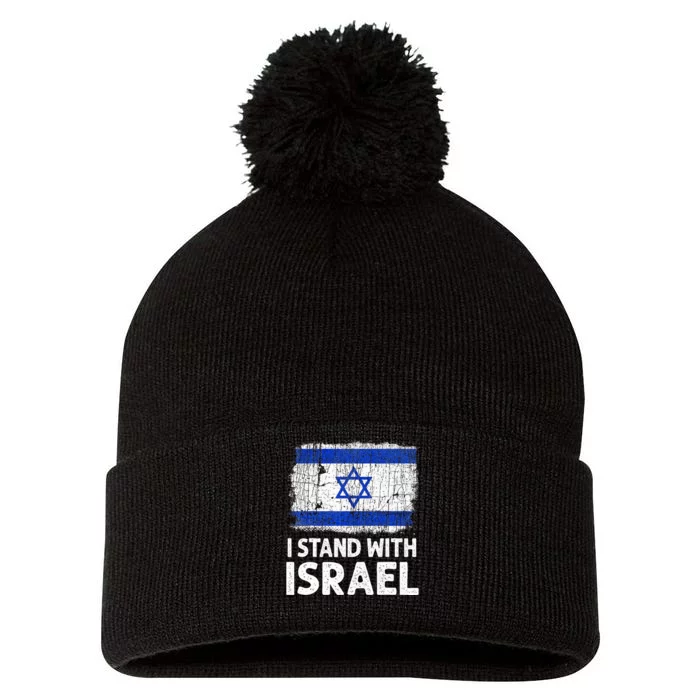 I Stand With Israel USA Israeli Flag Jewish Pom Pom 12in Knit Beanie