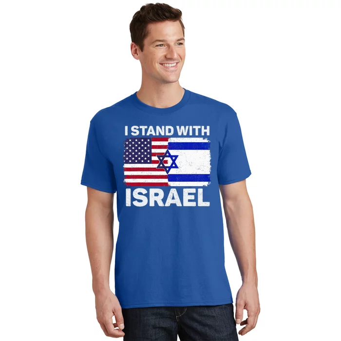 I Stand With Israel USA American Flag with Israel Flag T-Shirt