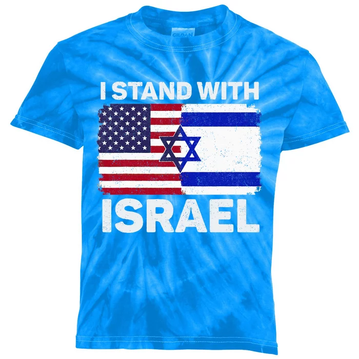 I Stand With Israel USA American Flag with Israel Flag Kids Tie-Dye T-Shirt