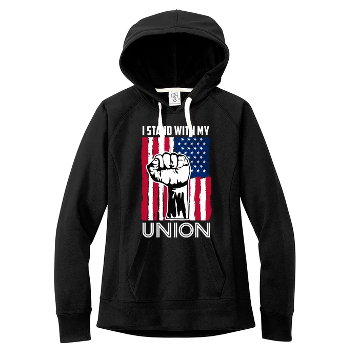 I Stand With My Union UAW On Strike Red United Auto Workers Women's Fleece Hoodie