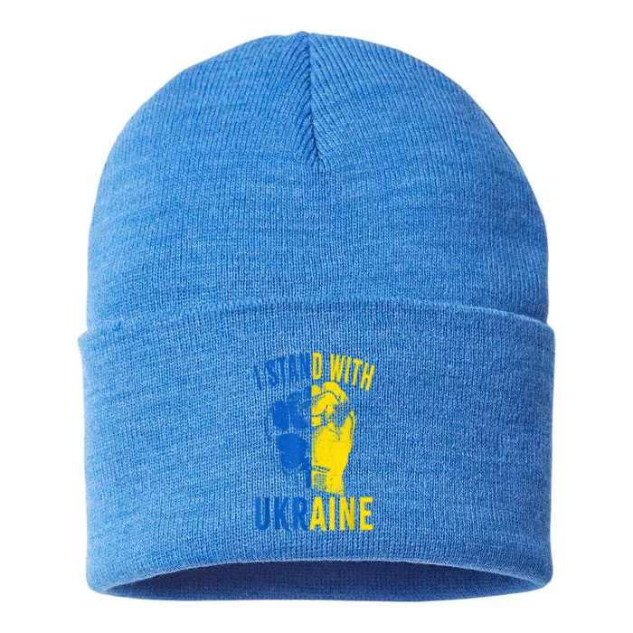 I Stand With Ukraine Flag Power Support Ukraine Gift Sustainable Knit Beanie