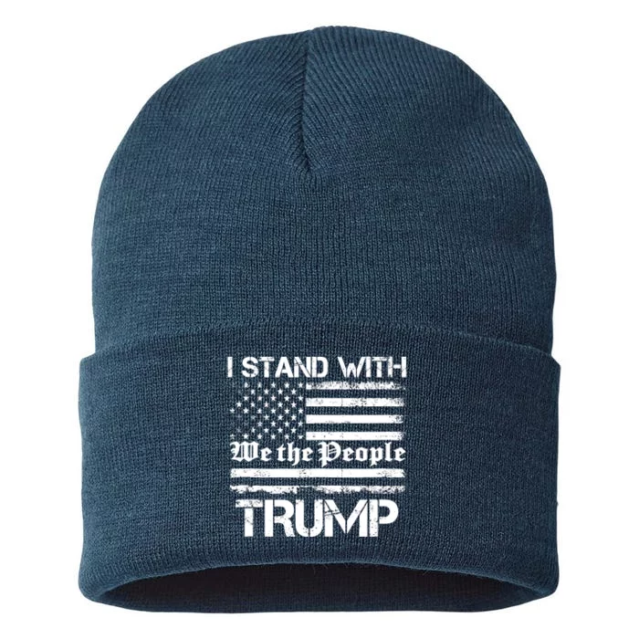 I Stand With Trump American Flag Woman USA Vintage Tee Sustainable Knit Beanie