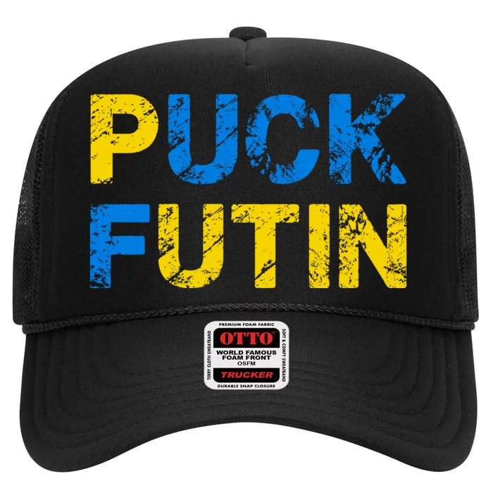 I Stand With Ukraine Puck Futin Support High Crown Mesh Trucker Hat