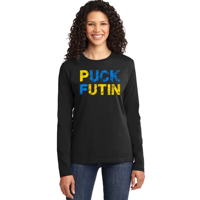 I Stand With Ukraine Puck Futin Support Ladies Long Sleeve Shirt