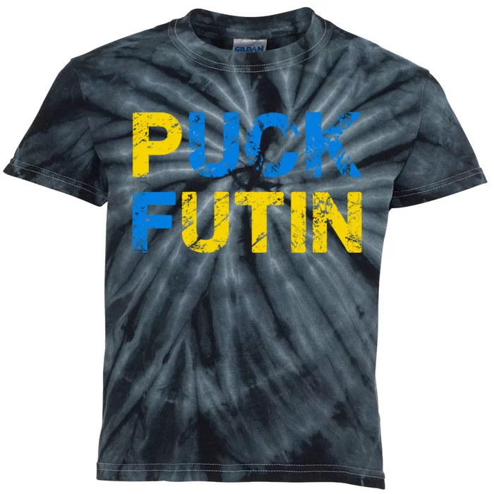 I Stand With Ukraine Puck Futin Support Kids Tie-Dye T-Shirt