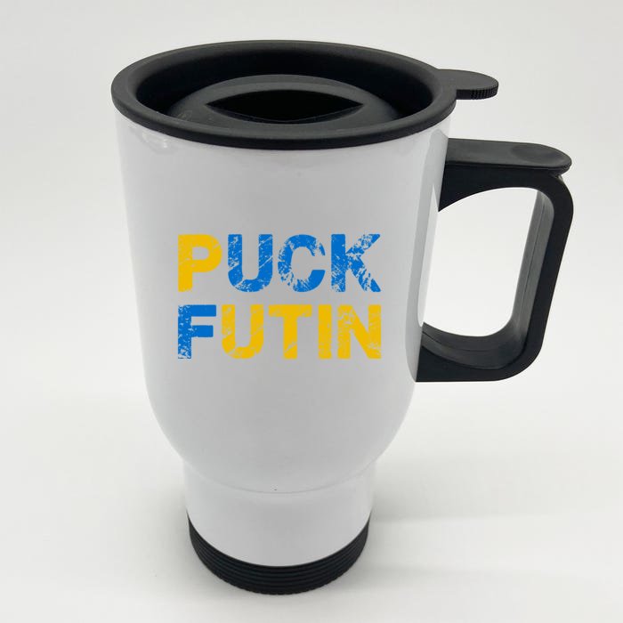 I Stand With Ukraine Puck Futin Support Front & Back Stainless Steel Travel Mug