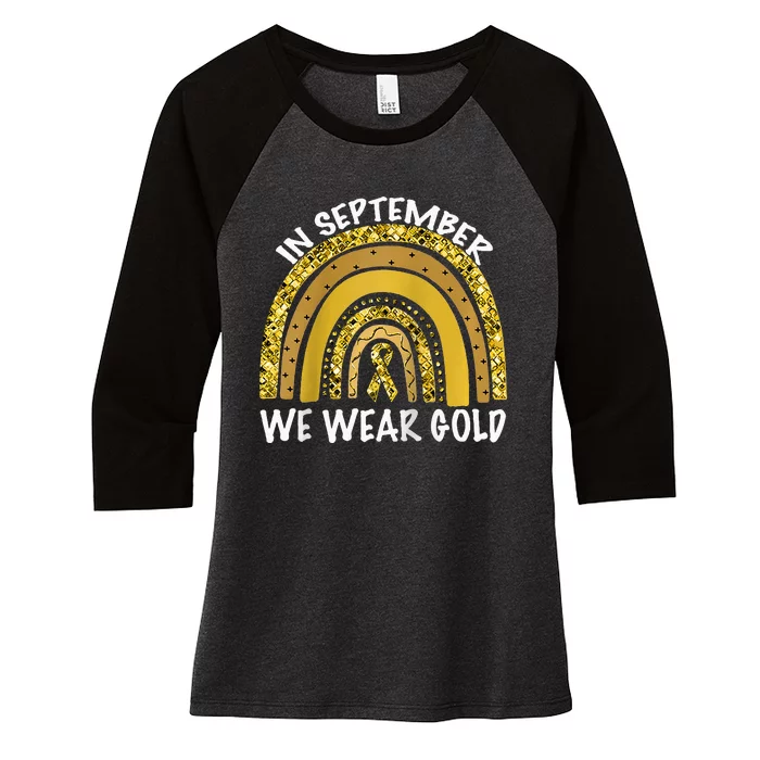 In September We Wear Gold Childhood Cancer Awareness Women's Tri-Blend 3/4-Sleeve Raglan Shirt