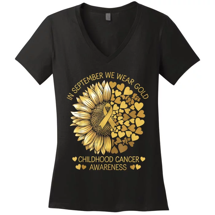 In September We Wear Gold Childhood Cancer Awareness Women's V-Neck T-Shirt