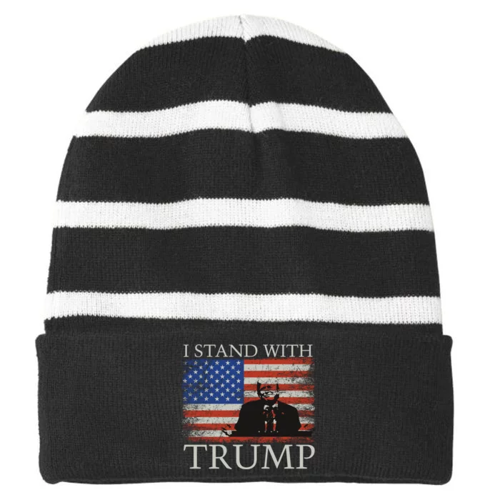 I Stand With Trump Free Trump Indictment Support Donald Trump Striped Beanie with Solid Band