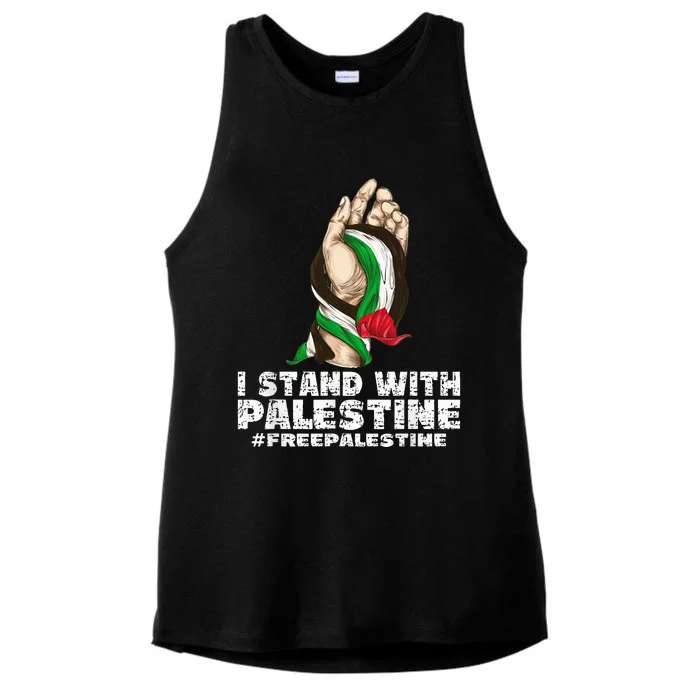 I Stand With Palestine For Their Freedom Free Palestine Ladies Tri-Blend Wicking Tank