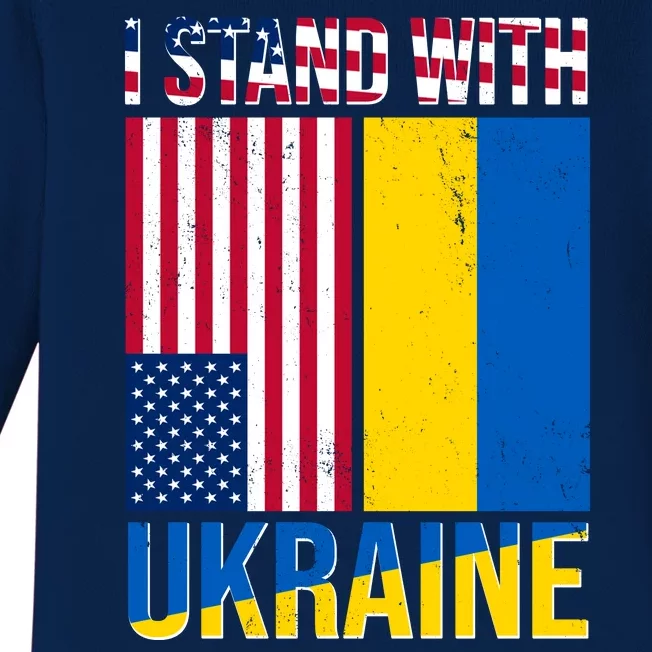 I Stand With Ukraine USA Flag Baby Long Sleeve Bodysuit