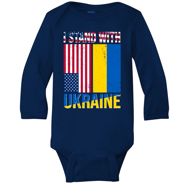 I Stand With Ukraine USA Flag Baby Long Sleeve Bodysuit