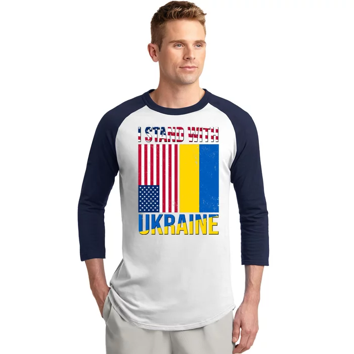 I Stand With Ukraine USA Flag Baseball Sleeve Shirt