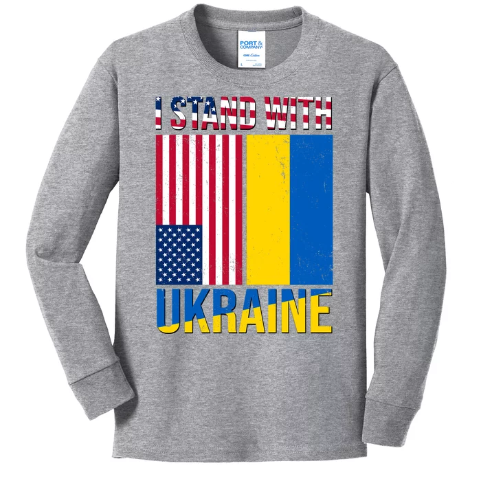 I Stand With Ukraine USA Flag Kids Long Sleeve Shirt