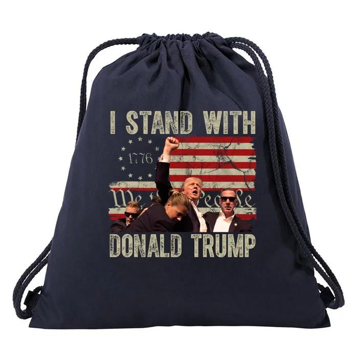 I Stand With Donald Trump Fist Usa Vintage Flag Drawstring Bag