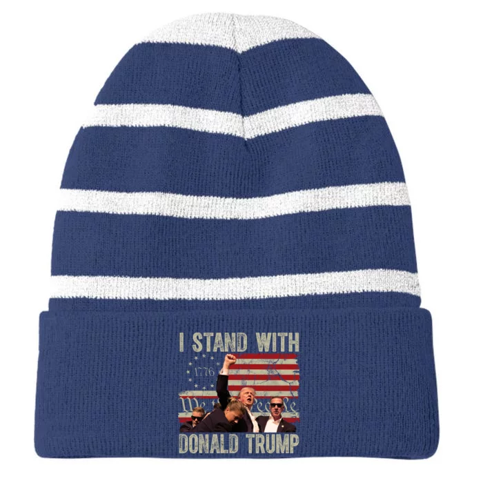 I Stand With Donald Trump Fist Usa Vintage Flag Striped Beanie with Solid Band