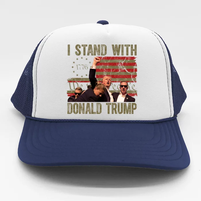 I Stand With Donald Trump Fist Usa Vintage Flag Trucker Hat