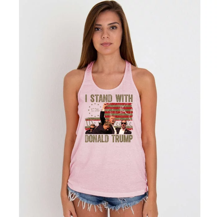 I Stand With Donald Trump Fist Usa Vintage Flag Women's Knotted Racerback Tank