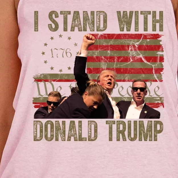 I Stand With Donald Trump Fist Usa Vintage Flag Women's Knotted Racerback Tank