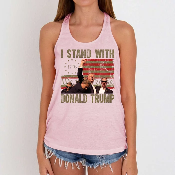 I Stand With Donald Trump Fist Usa Vintage Flag Women's Knotted Racerback Tank