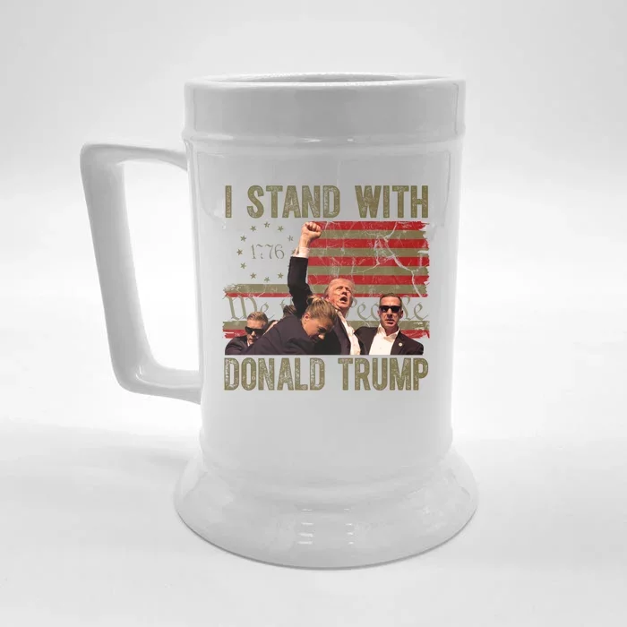 I Stand With Donald Trump Fist Usa Vintage Flag Front & Back Beer Stein