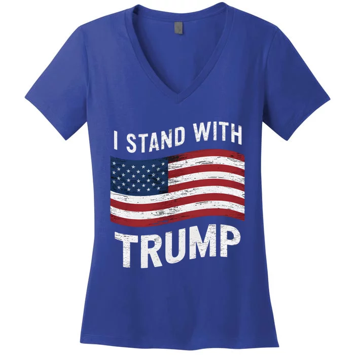 I Stand With Trump American Flag Usa Vintage Gift Women's V-Neck T-Shirt