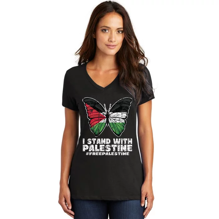 I Stand With Palestine For Their Freedom Free Palestine Women's V-Neck T-Shirt