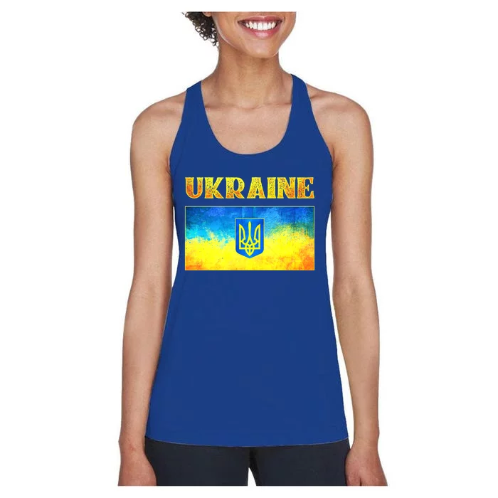 I Stand With Ukraine Gift Ukrainian Flag Ukraine Funny Gift Women's Racerback Tank