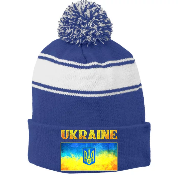 I Stand With Ukraine Gift Ukrainian Flag Ukraine Funny Gift Stripe Pom Pom Beanie