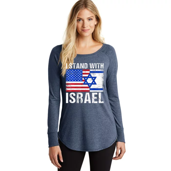 I Stand With Israel Patriotic USA and Israel Flag Women's Perfect Tri Tunic Long Sleeve Shirt