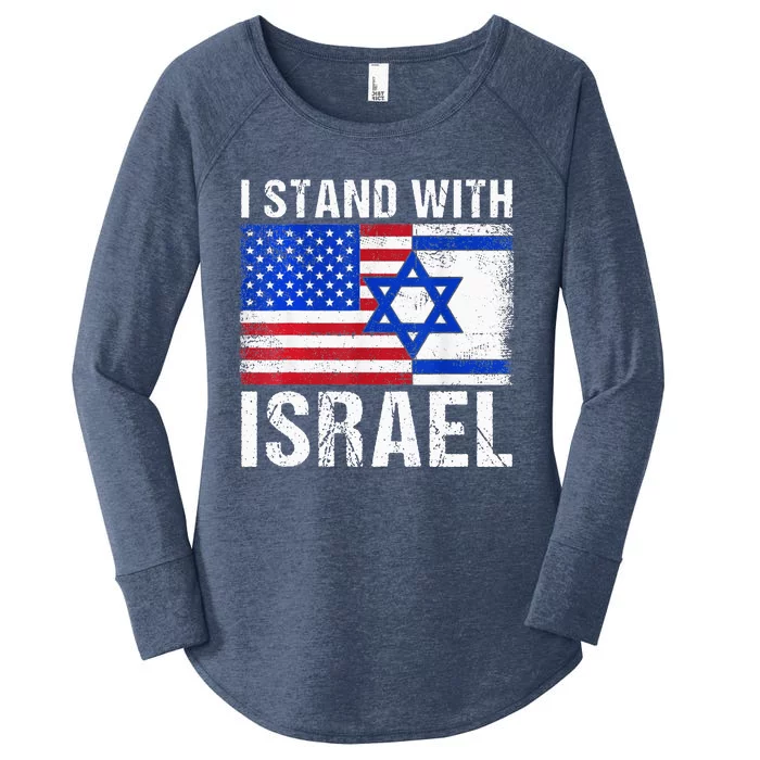 I Stand With Israel Patriotic USA and Israel Flag Women's Perfect Tri Tunic Long Sleeve Shirt