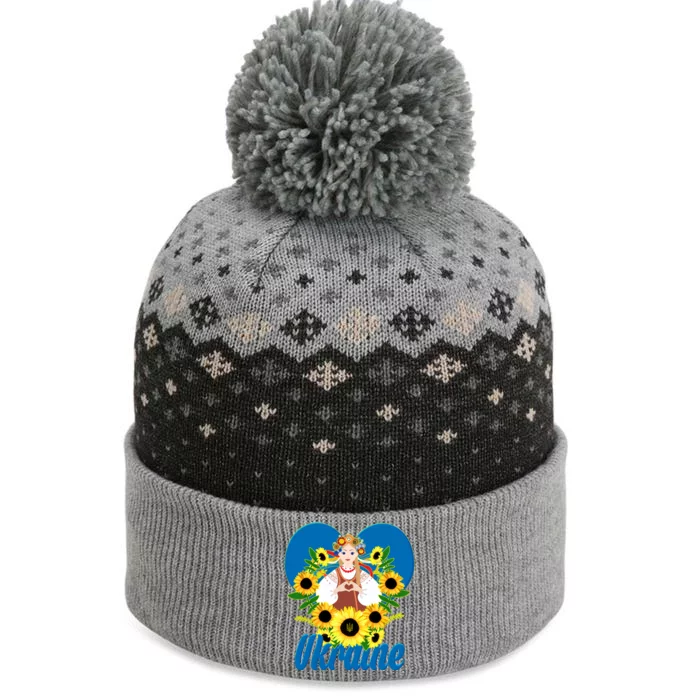 I Stand With Ukraine Traditional Ukrainian Sunflower Girl The Baniff Cuffed Pom Beanie