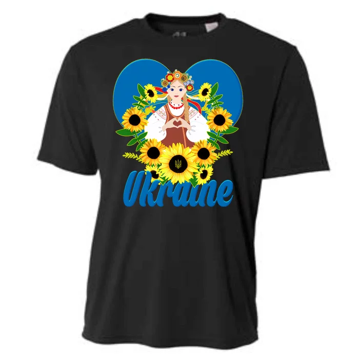 I Stand With Ukraine Traditional Ukrainian Sunflower Girl Cooling Performance Crew T-Shirt