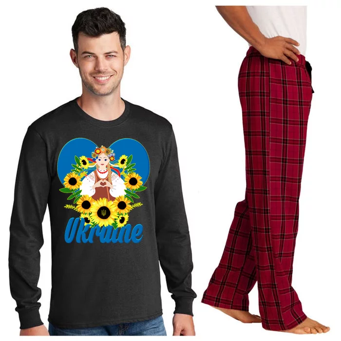 I Stand With Ukraine Traditional Ukrainian Sunflower Girl Long Sleeve Pajama Set