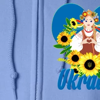 I Stand With Ukraine Traditional Ukrainian Sunflower Girl Full Zip Hoodie