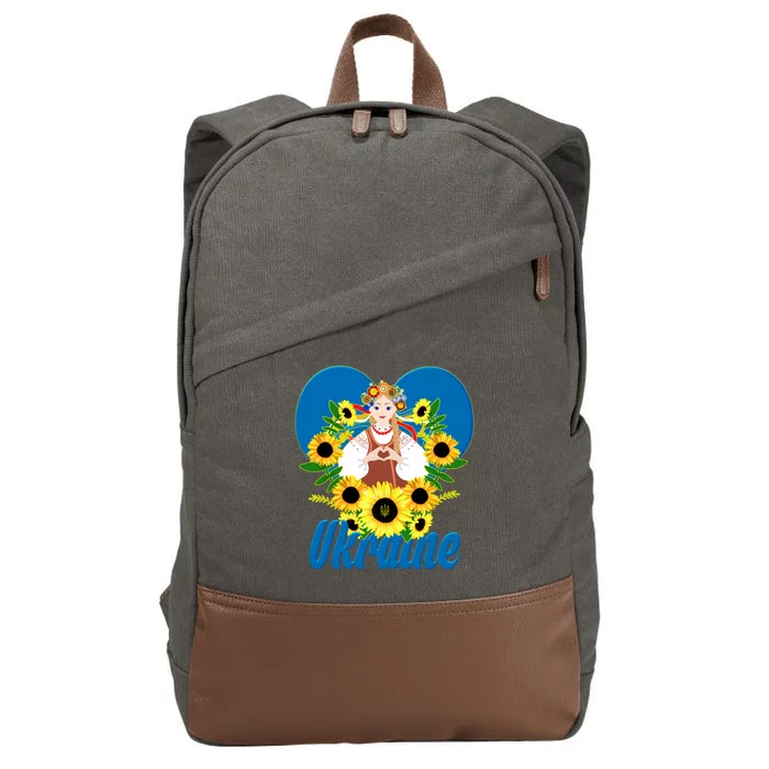 I Stand With Ukraine Traditional Ukrainian Sunflower Girl Cotton Canvas Backpack