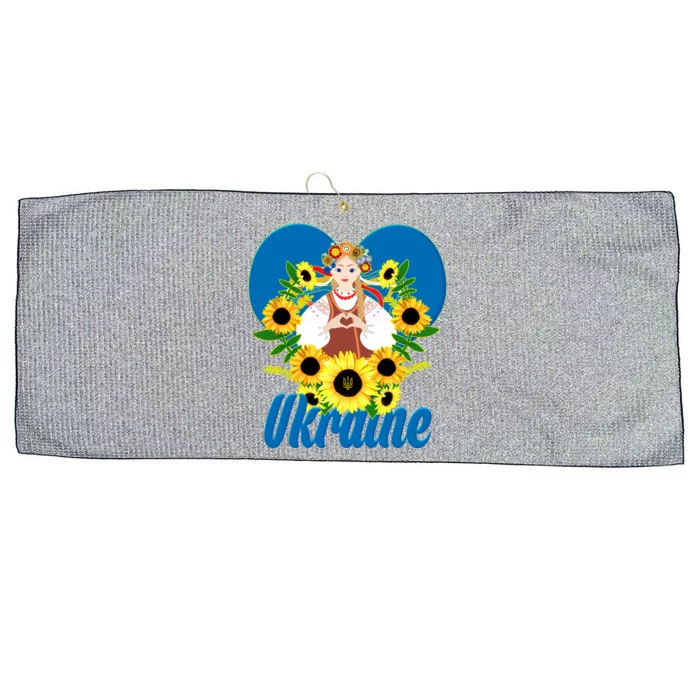 I Stand With Ukraine Traditional Ukrainian Sunflower Girl Large Microfiber Waffle Golf Towel