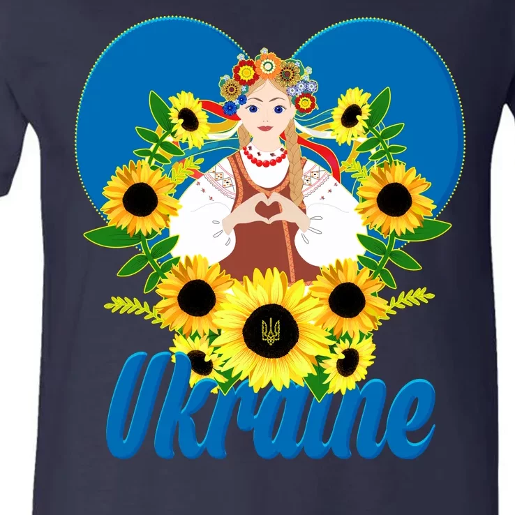 I Stand With Ukraine Traditional Ukrainian Sunflower Girl V-Neck T-Shirt