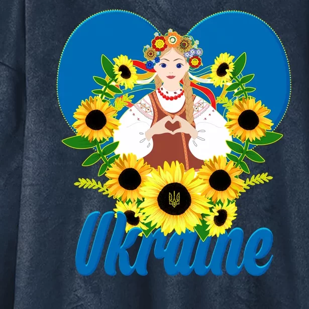 I Stand With Ukraine Traditional Ukrainian Sunflower Girl Hooded Wearable Blanket