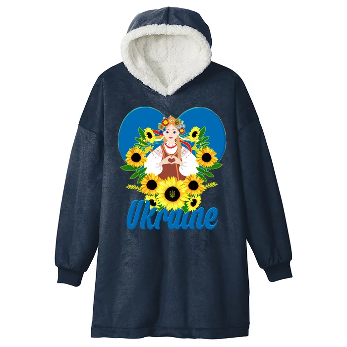 I Stand With Ukraine Traditional Ukrainian Sunflower Girl Hooded Wearable Blanket