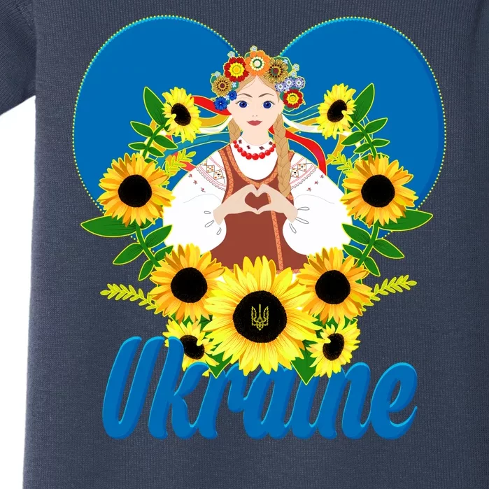 I Stand With Ukraine Traditional Ukrainian Sunflower Girl Baby Bodysuit