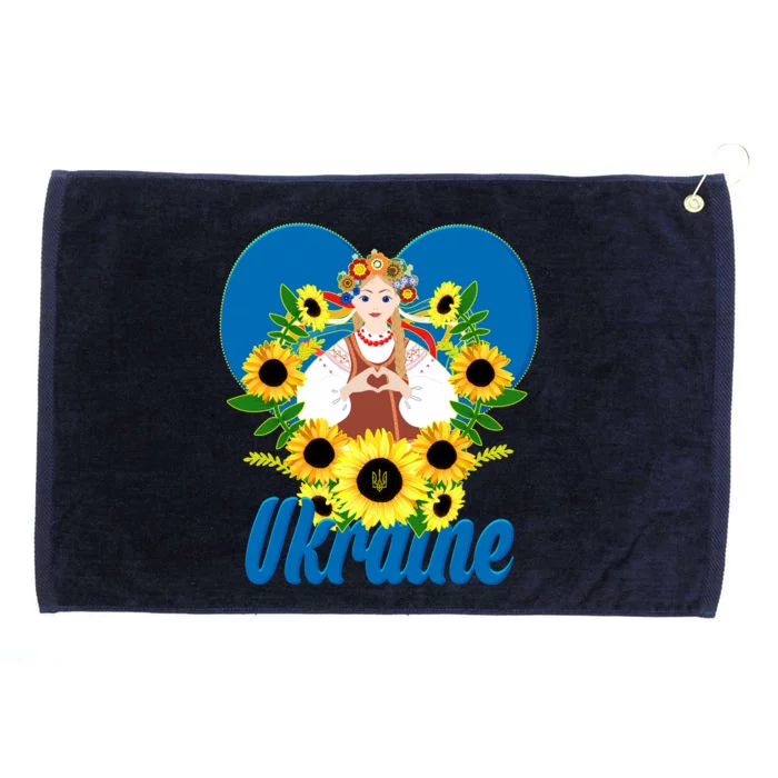 I Stand With Ukraine Traditional Ukrainian Sunflower Girl Grommeted Golf Towel